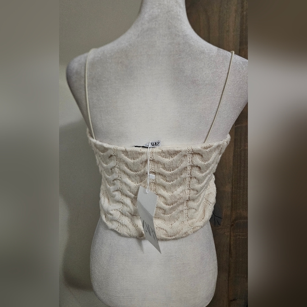 ZARA Cable Knit Cropped Stretch Sleeveless Top In Cream. Size Medium NWT - Picture 15 of 15